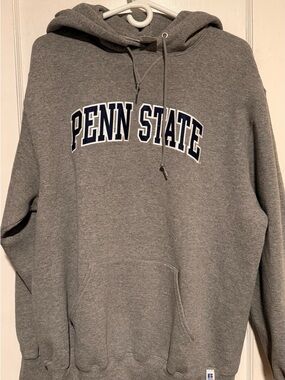 Russell Athletic Gray Penn State Hoodie with Navy Arch Lettering
